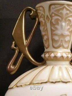 1800's Art Nouveau Austrian Carlsbad Porcelain Pottery Urn Flower Gold Gilt Vase