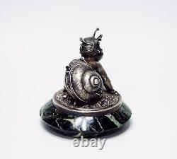 1880 Art Nouveau Solid Silver Sculpture Allegory Figurine Snail Girl Boy Helmet