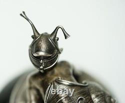 1880 Art Nouveau Solid Silver Sculpture Allegory Figurine Snail Girl Boy Helmet