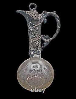 1900 Art Nouveau WMF Etched Daum Glass Silver Grape Vine Overlay Claret Jug WMFB