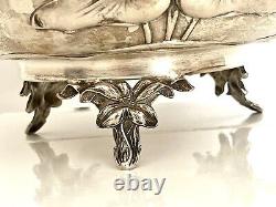 1900 Austria Hungarian Solid Silver Footed Bowl Diana Head Lily Flower Handle