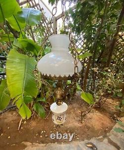 1940s Austrian Vintage Antique Hanging/Ceiling Lamp from Bronze and Opaline