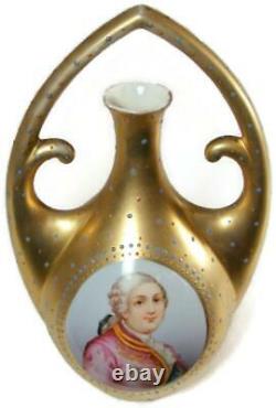 19C Austrian Art Nouveau Hand Painted Jeweled Beaded Vase
