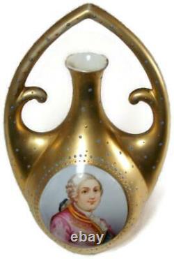 19C Austrian Art Nouveau Hand Painted Jeweled Beaded Vase