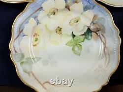 8 Antique Yellow Wild Rose Hand Painted OEG Royal Austria 8 Plates Signed 1900s