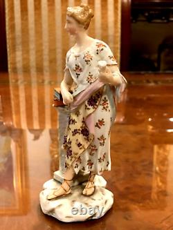 ANTIQUE GERMAN DRESDEN OR AUSTRIAN PORCELAIN FIGURINE LADY NEXT TO STAND WithBOOKS