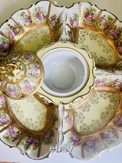 ANTIQUE ROYAL VIENNA Gold Handled Hand-Painted Porcelain Condiment Relish Dish