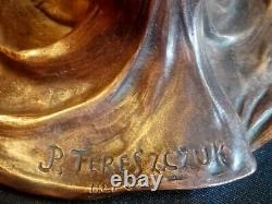 AUSTRIAN Bronze Art Nouveau Artist Signed P. TERESZCZUK Candlestick