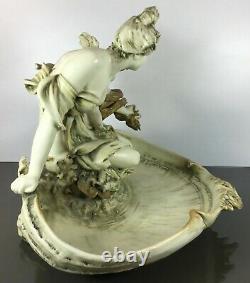A Large Art Nouveau Amphora Austrian Porcelain Bowl Maiden and Cherub