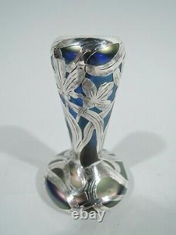 Alvin Vase 3375 Art Nouveau Austrian Iridescent Glass Silver Overlay