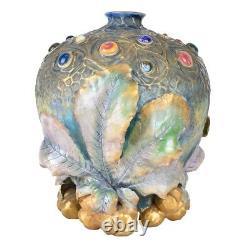Amphora Art Nouveau Gres Bijou Spider Web Chestnut Vase by Werke Reissner