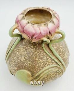 Amphora Austria Art Nouveau Pottery Floral Vase Raised Flowers Applied Stems 7