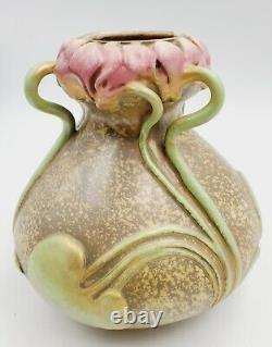 Amphora Austria Art Nouveau Pottery Floral Vase Raised Flowers Applied Stems 7