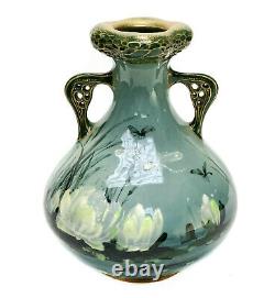 Amphora Austria Porcelain & Enamel Twin Handled Vase, circa 1900. Dragonflies