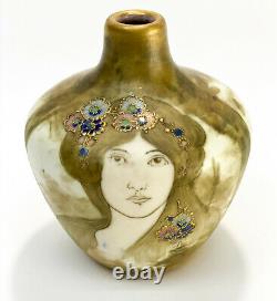 Amphora Austria RSTK Porcelain Enamel Vase, circa 1900. Lady of the Forest