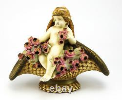 Amphora Austrian Art Nouveau Hand Painted Porcelain Basket Cherub & Floral