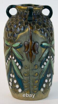 Amphora Glazed Ceramic Four-Handled Vase with Gilt Rim. Austrian. Ca. 1905-10