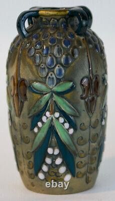 Amphora Glazed Ceramic Four-Handled Vase with Gilt Rim. Austrian. Ca. 1905-10