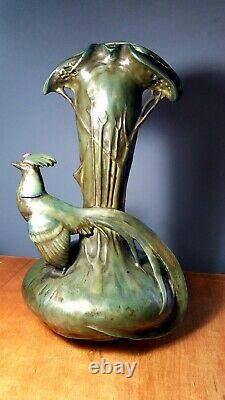 Amphora PHEASANT Art Nouveau Vase Stellmacher Teplitz BOHEMIA Antique