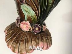 Antique 14in. Austrian Majolica IRIS Art Nouveau Vase