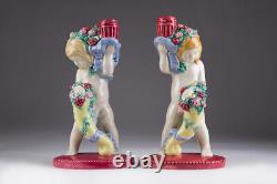 Antique 1912 Austrian Ceramics Pair Figurines from Putto era ART NOUVEAU 21cm