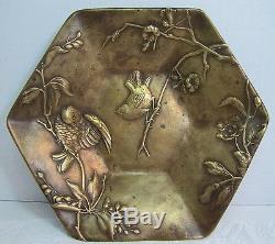 Antique 19c Austrian Bronze Berndorf Art Nouveau Birds Flowers Plate Platter