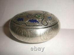 Antique 19thc Austrian silver Art Nouveau enamel round tobacco powder box