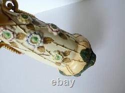 Antique AMPHORA Austria Floral Pottery Vase With Flowers in Relief Gilded Gold