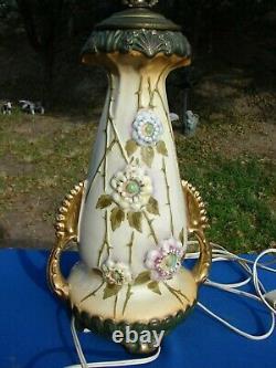 Antique AMPHORA Turn Teplitz RStk Austria ART NOUVEAU LAMP Raised FLOWERS $