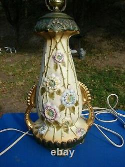 Antique AMPHORA Turn Teplitz RStk Austria ART NOUVEAU LAMP Raised FLOWERS $