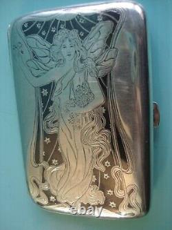 Antique AUSTRIAN ART NOUVEAU NIELLO sterling silver 90 Vienna Goddess fairy case