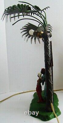 Antique AUSTRIAN Cold Painted Figural Table Lamp Arabian Couple Under Palm Tree