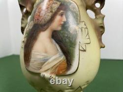 Antique AUSTRIAN Hand Painted Portrait Vase With Dragon Handles