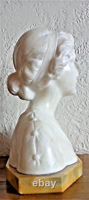 Antique Alabaster Lady Sculpture Signd With Schumacher Bronze Seal+leuter Artist