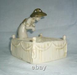 Antique Amphora Austria Young Girl Figurine Garden Scene Planter Or Card Tray