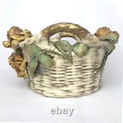 Antique Amphora RSK Art Nouveau Austrian Pottery Applied Gold Roses on Basket