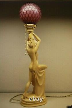 Antique Art Deco Nouveau French Austrian Glass Shade Figural Erotic Art Lamp