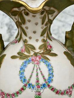 Antique Art Nouveau Amphora Teplitz Porcelain Vase with Fish Handles
