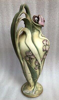 Antique Art Nouveau Amphora Turn Teplitz Paul Dachsel Large Iris Vase