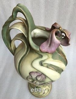 Antique Art Nouveau Amphora Turn Teplitz Paul Dachsel Large Iris Vase