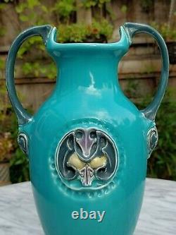 Antique Art Nouveau Austrian Bohemian Ceramic Amphora Vase Julius Dressler -35cm