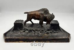 Antique Art Nouveau Austrian Bronze Bison Buffalo Double Ink Well 15