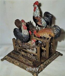 Antique Art Nouveau Austrian Bronze Chicken Rooster Bird Letter Rack Desk Holder