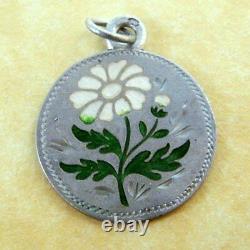 Antique Art Nouveau Austrian Enamel Daisy Flower Silver Charm Engraved M Zell