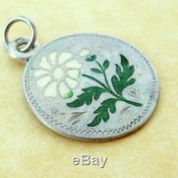 Antique Art Nouveau Austrian Silver Enamel Daisy Flower Charm Engraved M Zell