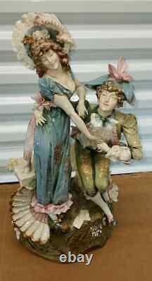 Antique Art Nouveau Austrian Turn Leplitz Porcelain Figurine Couple, 20 H