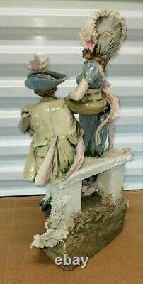 Antique Art Nouveau Austrian Turn Leplitz Porcelain Figurine Couple, 20 H