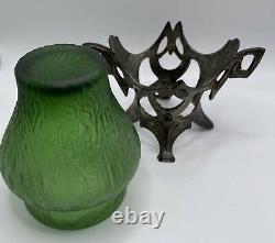 Antique Art Nouveau Bohemian / Austrian Iridescent Glass Vase & Stand 1890-1900