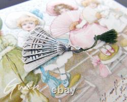 Antique Art Nouveau Charm 1.25 Miniature Hand Fan Austrian Silver 800 Pendant