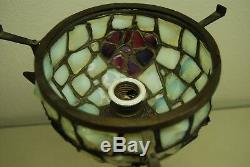 Antique Art Nouveau Deco Austrian French Bronze Jeweled Glass Arts Crafts Lamp